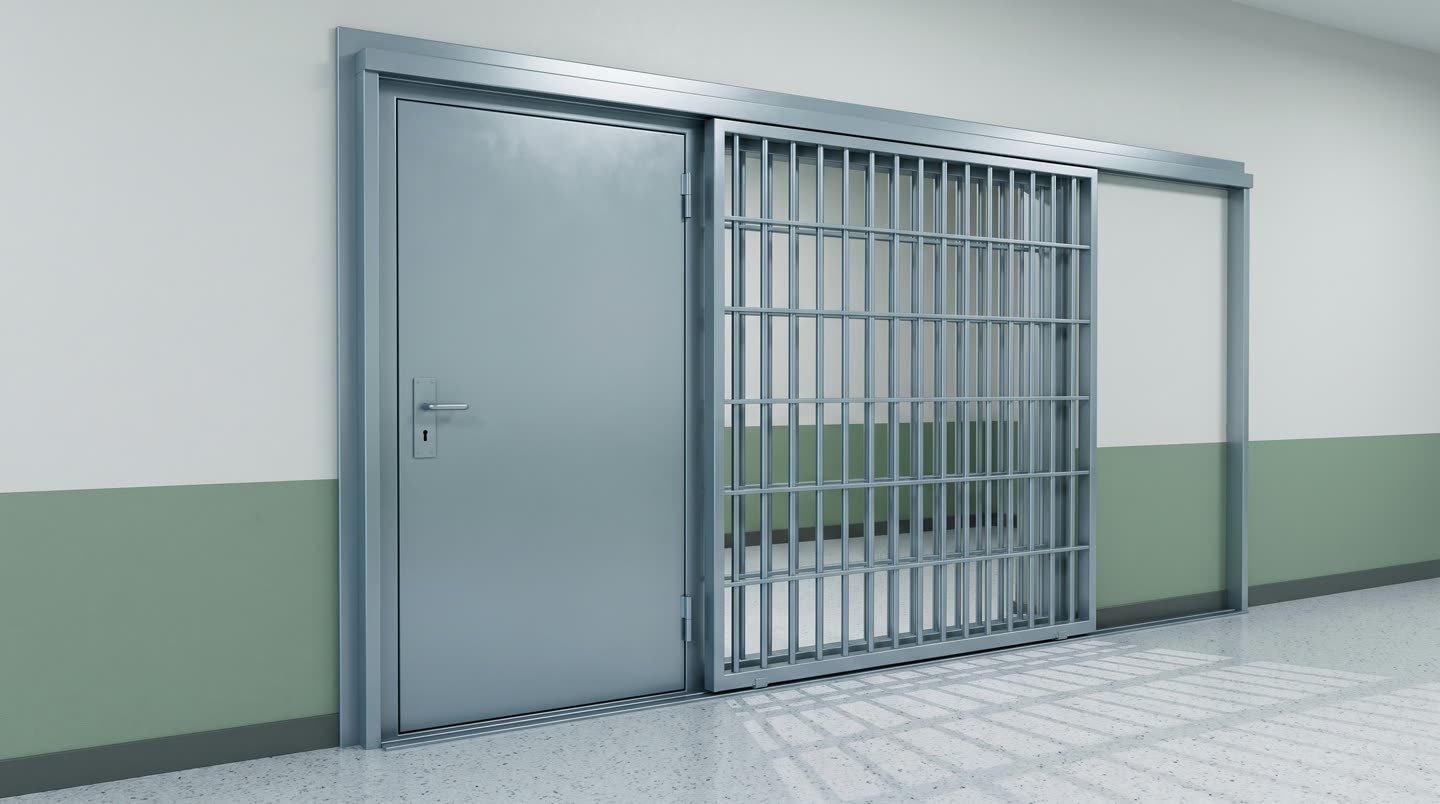 Sbarramento scorrevole a sbarre in acciaio in una sezione detentiva